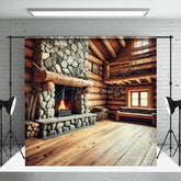 Aperturee - Aperturee Fathers Day Rustic Wood Cabin Fireplace Photo Backdrop